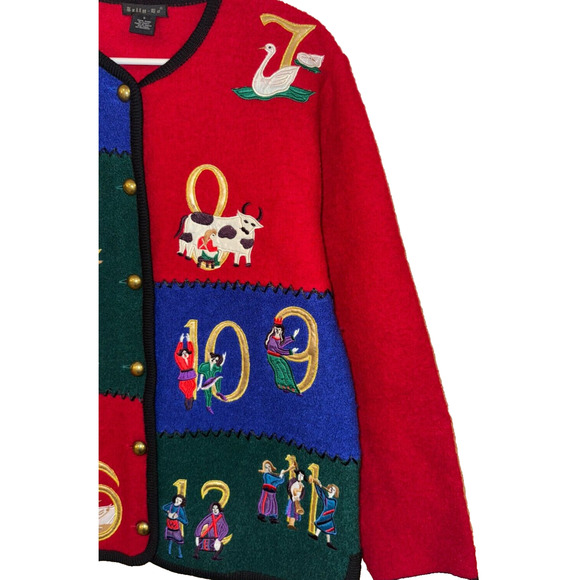 Tally Ho Christmas Sweater Size Small 12 Days Holiday Vtg Novelty 100% Wool - Picture 4 of 6